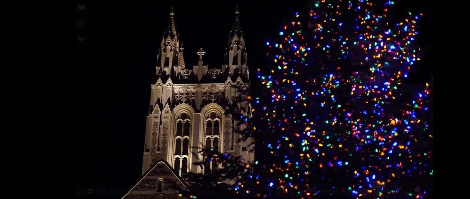 Christmas tree and Gasson Hall